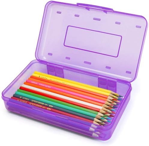 Nuozme Plastic Translucent Pencil Box,Pencil Cases with Snap-Tight Lid for Pens, Pencils, School Supplies,Office Supplies, 1 Pack, Standard Size