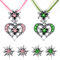 IMPPTE 6 Stück Grün Rosa Trachtenschmuck Damen Kette Edelweiß Herz Anhänger mit Ohrstecker Edelweiß Trachtenschmuck Damen Ohrringe für Bierfest Trachten Dirndl Accessoires