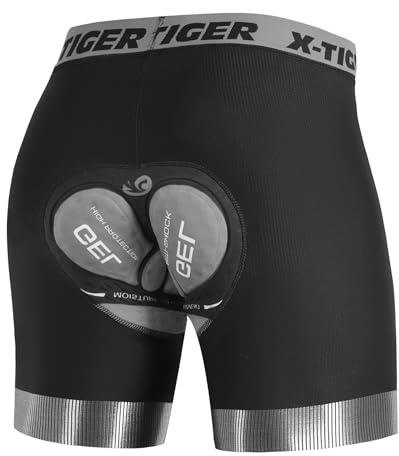 X-TIGER Cykelshorts Herr 5D Vadderad Andningsaktiv Underkläder Underbyxor MTB Boxershorts Herr Cykling Cykel, Svart-grå, XXL