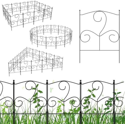 Recinzione Giardino, Set da 10 Pezzi Pannelli Recinti Palizzata in Metallo, Anti-Cane Decorazioni Palizzata, H x L: 42 x 314 cm, Bordo per Cortile, Patio, aiuole