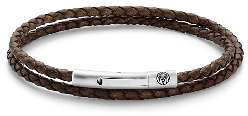 Lucleon Bracciale da uomo in pelle marrone da 3 mm avvolgente bracciale per uomo elegante compleanno anniversario fidanzato papà fratello, Small, Pelle, Nessuna pietra preziosa