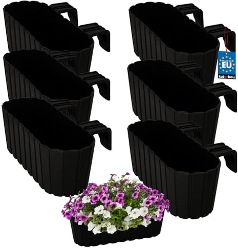 KOTARBAU® 6 uds Jardinera Balcón - Jardineras Exterior - PVC - 40 x 15 x 15 cm - Antracita - Maceta - Macetero Rectangular - Ligero - con Soporte para Barandilla - Decoración Exterior