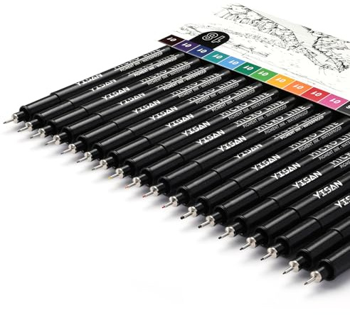 YISAN 18-pack färgade ritmarkörer för konstnärer, finelinerpennor, mikrolinjepennor, 11 vattentäta arkivfärger filtspets och 7 svarta, 70344 | Fineliner-pennor, mikrolinjepennor, 11 vattentäta arkivfärger filtspets och 7 svarta, 70344