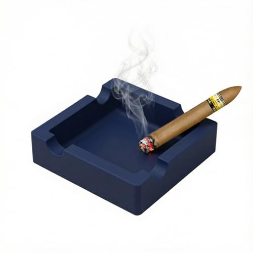 Cigar Ashtray,Silicone Outdoor Ashtray, with 4 Holder Large Cigar Rests,Unbreakable for Patio/Outside/Indoor/Home Decor Smoking Accessories for Men, 6x6 Inch, Matte Blue