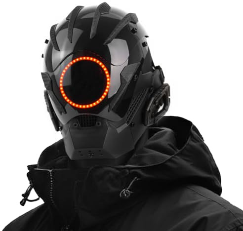 Maschera punk a LED da uomo, con cinturino regolabile, fosforescente, semi-casco, per DJ e rave, per feste, festival e cosplay (rosso)