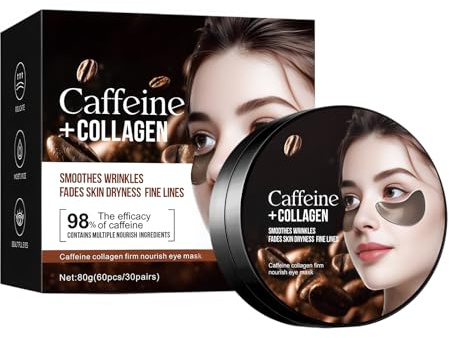 Hinapan 30 Paia Patch Occhi alla Caffeina Idrogel, Maschera Contorno Occhi alla Caffeina, Trattamento Anti-Fatica per gli Occhi, Maschera Contorno Occhi Anti-Occhiaie e Rassodante