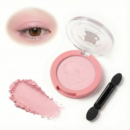 Soft Milky Pink Single Eyeshadow – Matte Powder Eye Shadow for Natural Everyday Eye Makeup, Long Lasting Blendable Pastel Shade, Cute Compact with Applicator for Girls and Women