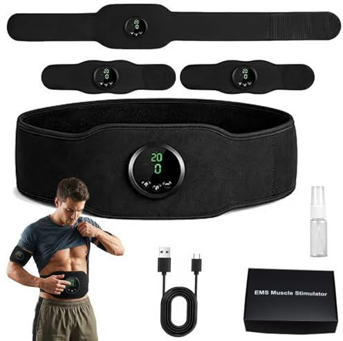 Next Gen Ultra Muscle Stimulator Fitness AB Belt, Rechargeable Adjustable EMS Abs Toner with 12 Modes & 19 Intensity (A)