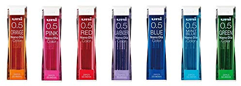 Uni NanoDia Color Mechanical Pencil Leads 0.5mm 7 Color Set, 7 Pack/total 140 Leads