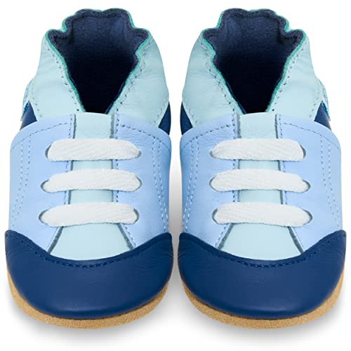 Scarpe Bimbo Scarpine Neonato in Morbida Pelle - Scarpe Bambino Primi Passi - Sneaker Blu -12-18 Mesi