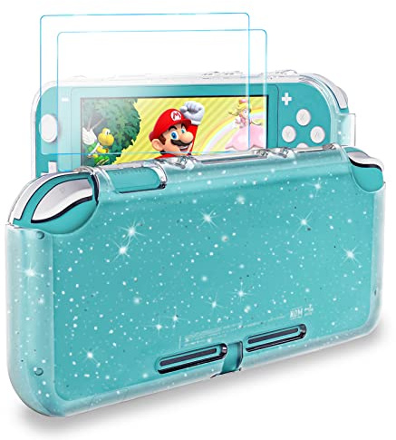 DLseego Kompatibel mit Switch Lite 2019 Hülle,Flüssigkristall Glitter Bling Weiche TPU-Abdeckung Stoßfeste Anti-Kratzer Design Switch Lite Hülle + [2 Pack] Displayschutzfolien aus Gehärtetem Glas