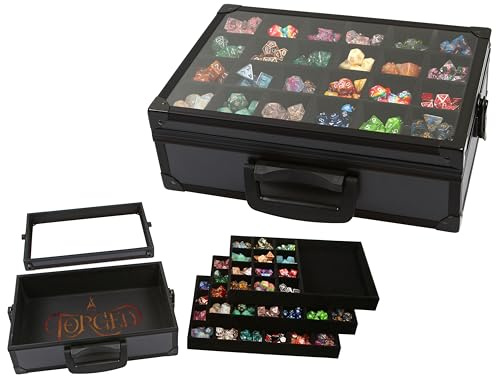 Forged Dice Co. Dice Display Case and Rolling Tray with 3 Removable Divided Dice Trays - Storage Box Holds up to 720 Metal or Plastic Polyhedral Dice Sets - Great for Dice Collectors or RPG D&D Games