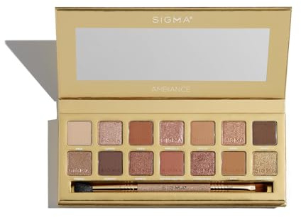 Sigma Beauty Ambiance Eyeshadow Paleta – Sombras luminosas, neutras y doradas – Sombras de ojos cálidas en mate, brillo y acabados metálicos, paleta de maquillaje vegano de alta pigmentación – Clean