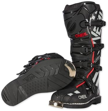 O'NEAL | Bottes de motocross | MX Enduro | Protection de la semelle en métal, boucles de fermeture facilement réglables | TRIBUTE Boot SQUADRON V.21 | Adulte | Noir/Gris | Taille 45/11