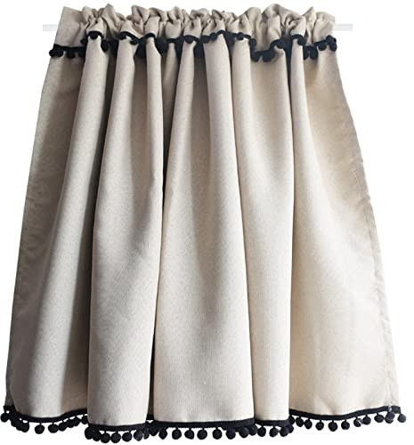 A.Monamour Tenda Corta per Finestra Piccola Oscuramento Beige Con Nappine Pompon Nere Tendina Tenda da Cucina Bistrot Caffè Mezza Tenda Mantovana Tenda a Vetro Tenda a Pannello Tenda Porta Armadio