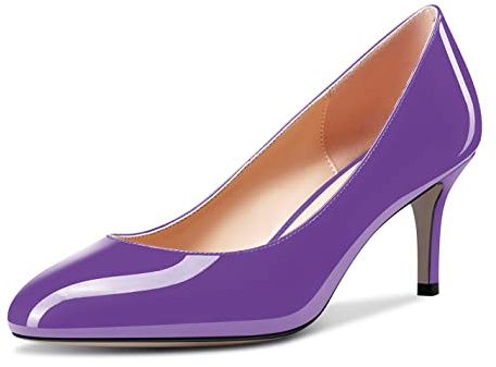 Aachcol Femmes Rond Bout Escarpins Aiguille Mi Talon Heel Slip-on Dress Chaussures Bureau Violet Vernis 6.5 CM 38 EU