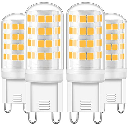 Aegislogic Bombillas LED G9 Blanco Cálido 3000k 330LM, No Regulable Equivalente Lámpara Halógena g9 30W 40W, pack de 4