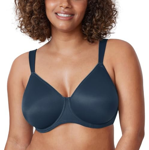 Delimira Women's Non-Padded Minimiser Bras Full Coverage Seamless Underwire Plus Size Smooth T Shirt Bra Sargasso 36E