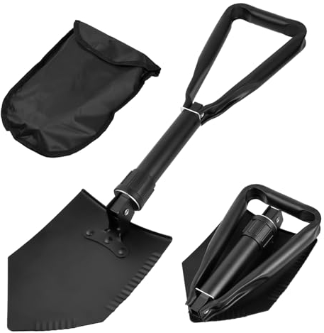 Groß Klappspaten aus Kohlenstoffstahl (60 cm), Klappschaufel mit Tasche, Vielseitige Schaufel für Camping, Survival und Gartenarbeit - Tragbar und leicht - Ideal für Outdoor-Aktivitäten (groß)