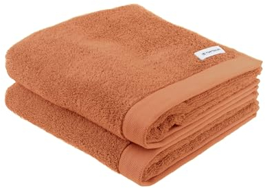 TOM TAILOR Handtuch, 2er Set, 50 x 100 cm, 100% Baumwolle / Frottier, mit Aufhänger und Label mit Logo, COLOR BATH TOWEL Orange (Dark Coral)