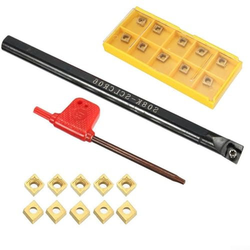 HpLive Drehwerkzeug-Set, 8 mm, S08K-SCLCR06, Drehwerkzeuge, Drehmeißel, Bohrstange mit 10 CCMT060204-HM-Einsätzen + 1 T8-Schraubenschlüssel