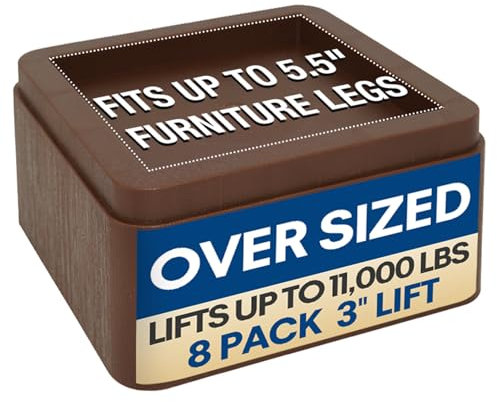 aspeike 7,6 cm stora sänghöjare – 8-pack stapelbara möbelhöjare för 14 cm breda sängar och soffor eller soffor – tunga sänglyftblock, stöder upp till 5 kg – brun