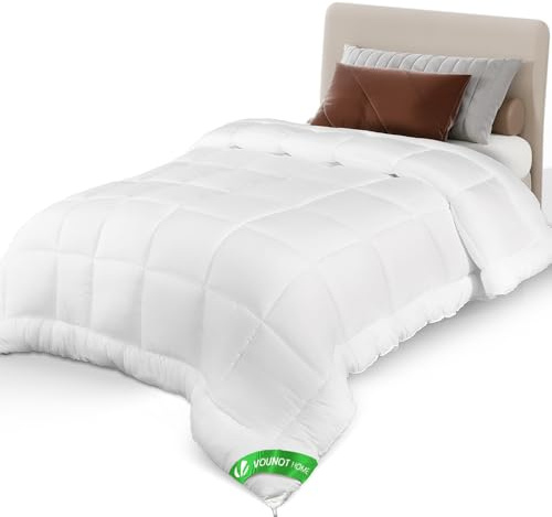 VOUNOT® Edredón Acolchado 155x200 cm (Cama 90), Edredón Ligero para Verano Relleno Nórdico de Suave Microfibra 200 gr/m², Refrescante Transpirable y Acogedor, con Certificación Oeko-Tex, Color Blanco