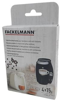 Fackelmann 129950 Pastilles Détartrantes pour Machines à Café, entretien Tassimo, Acide Sulfamique, Sulfate de Sodium, Carbonate de Sodium, Acide Adipique et Bicarbonate de Sodium, Blanc, 9 x 2,8 cm