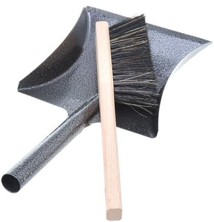 Sopskyffel metall med kort metallhandtag – kaugeskyffel sopskyffel för rengöring och sopa + handkvast med långt handtag – träkvast – sopborste (mörkgrå)