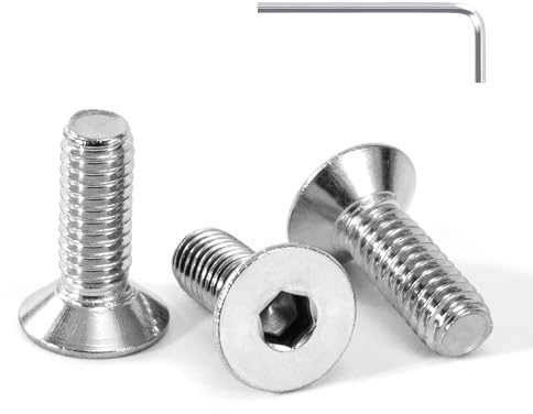 Tunejoy Viti a Testa Svasata M4 x 12 mm Vite a testa svasata Brugola Bulloni in Acciaio Inox A2 V2A Viti a Testa Piatta Norma DIN 7991 con Chiavi a Esagono Filettatura Completa 30 pezzi