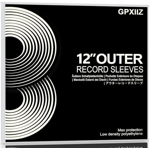 GPXIIZ Buste Vinili Addensate 33 Giri Esterne - 50x Custodie Trasparenti in Polietilene Premium, 100μ Spessore, Resistenti a Sfiocchi e UV, Idonee per LP 12 e Proteggono 1-4 Copertine — 325x325mm