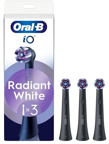 Oral-B Testine di Ricambio iO Series Radiant White Black, 3 testine rotonde originali per Spazzolino Elettrico, rimozione della placca, per lo sbiancamento dei denti