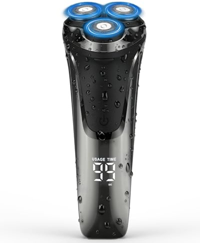 Rantizon Electric Shavers Men, Wet and Dry Electric Razor, Waterproof Cordless Men Razor Cordless Rotary Beard Rechargeable Shaver LED Display with Pop up Trimmer and Travel Lock