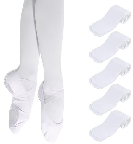 Carreneu 5 Stück Ballettstrumpfhose Mädchen Ballett Strumpfhose Mädchen Weiße Strumpfhose Kinder Elastische Anti-Rutsch, L (110–130 cm)