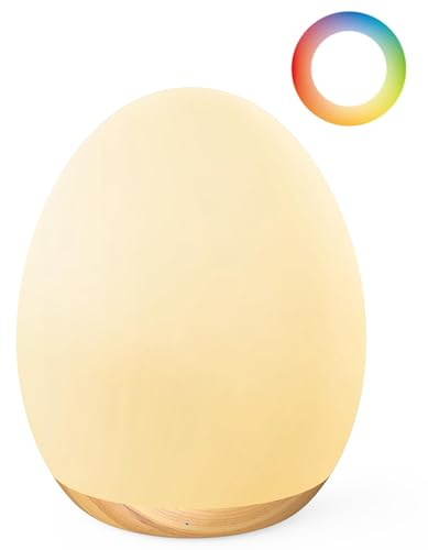 JolyWell Night Light for Kids, Baby Night Light for Nursery with 7 Changeable RGB Colours & Stepless Dimming, Rechargeable Tap Light with a 1-hour Timer & Touch Control, Portable Egg Light, BPA Free