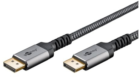 goobay DisplayPort Kabel 2.1-54 Gbit/s, 8K/144 Hz, 2m, DP-Kabel im Metall-Design, Sharkskin Grey, Ultrahohe 10K-Auflösung, HDCP 2.2, FreeSync, G-Sync, Dynamic HDR, Vergoldete Stecker 75680