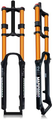 Downhill Mountain Bike Suspension Fork 26 27.5 29inch DH/XC MTB Air Forks Travel 180mm Double Shoulder Bicycle Front Fork 1-1/8 Straight Forks 9 Mm QR Disc Brake Adjustable Rebound (Gold,27.5Inch)
