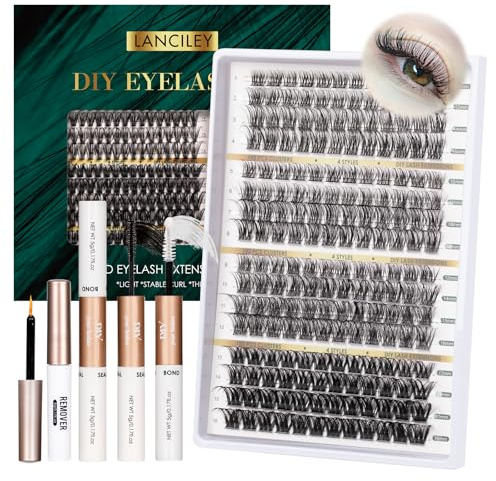 Wimpern 192pcs Cluster Lashes Wimpern Extensions 4 Styles Fake Lashes Wispy C D Curl KüNstliche Individuelle Eyelashes Volume WimpernbüSchel Lash Extension Set Bindung & Siegel Zu Hause-Dm23+25+27+28