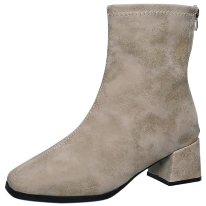 Generisch Botines Mujer Ante Botas Cortas Cremallera Espalda Botas de Mujer con Tacón Bloque Elegante y Elegante Botines Botines de Tacón Botines de Tacón Botas de Tobillo Botines 2025, beige, 37 EU