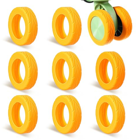 Wanmu 8 Pcs Luggage Wheels Covers, Anti-Noise Silicone Wheel Protective Covers for 2-2.4'' Spinner Wheel, Wear-Resistant Travel Carry On Luggage Suitcases Wheels Protector (Orange)