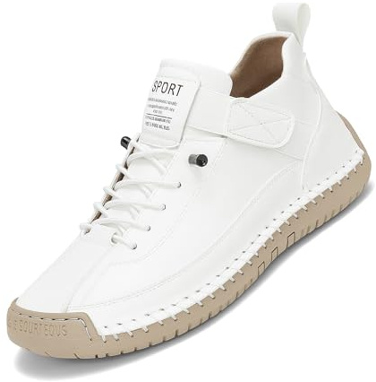 FOKZIH Comfortable Orthopedic Sneakers, Women's Handmade Leather Comfy Shoes, Soft Comfort Arch Support Boots Men (White-2, Adult, Women, 10, Numeric, US Footwear Size System, Medium)