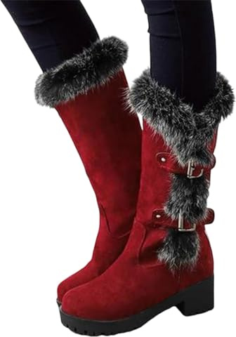 Generisch Slouch - Stivali da donna eleganti in pelle scamosciata, da cowboy, stivali da cowboy, stivaletti tradizionali con zeppa, comodi e casual, per l'autunno, O rosso., 40 EU