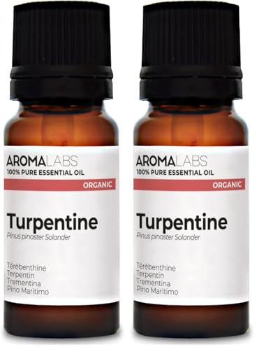 Trementina BIO (Pinus pinaster) - 10 mL - Aceite Esencial Quimiotipado y Certificado AB/Cosmos - Aroma Labs (Paquete de 2)