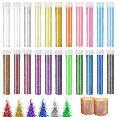 MUYAPAY 22 färger glitter pyssel klar flaska, glitterpulver för pyssel inga klumpbildningar, pysselglitter för hartsgjutning glitter hantverk tillverkning kosmetiskt glitter scen makeup nagelkonst