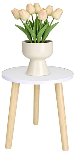 bssmmai Soporte para flores de madera, soporte redondo para plantas alto, taburete para flores con tres patas, soporte redondo para flores de interior, salón, balcón, jardín, 30 x 32 cm