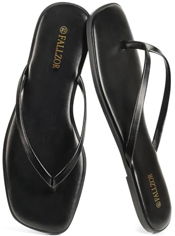 Flip Flops Women Square Toe Leather Thong Sandals Ladies Summer Slides