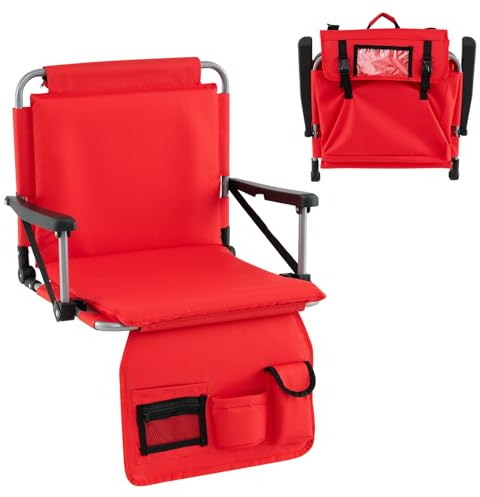COSTWAY Siège de Stade Pliable, Chaise de Gradin Rembourrée avec Soutien Dorsal, Bandoulière, Poche Filet, Porte-Gobelet&Sac de Rangement, Chaise de Sol pour Yacht Match Sportif, Charge 102KG