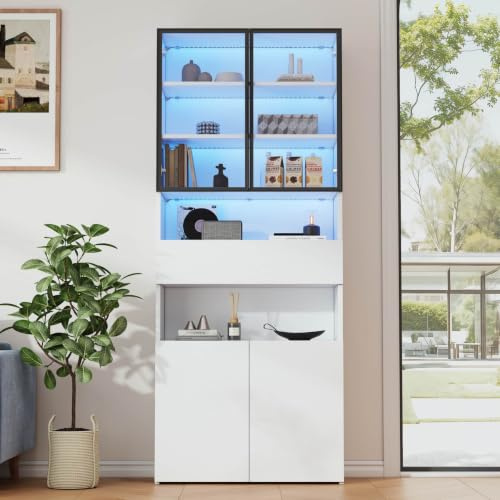 YEHTOKHOME Vitrina con LED y 2 puertas de cristal (blanco)