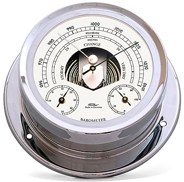 Fischer 1600BTH-47 - maritimes Innen-Barometer 165mm Druckmesser - Messing-Gehäuse verchromt, Sichtwerk - Made in Germany