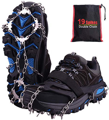 Rakaraka Steigeisen,Schuhspikes mit 19 Zähnen,Schuhkrallen mit Edelstahlspikes für Bodenhaftung auf EIS und Schnee,Schneekette,Spikes,Schuh-Krallen für High Altitude Wandern EIS Schnee (Black,L)
